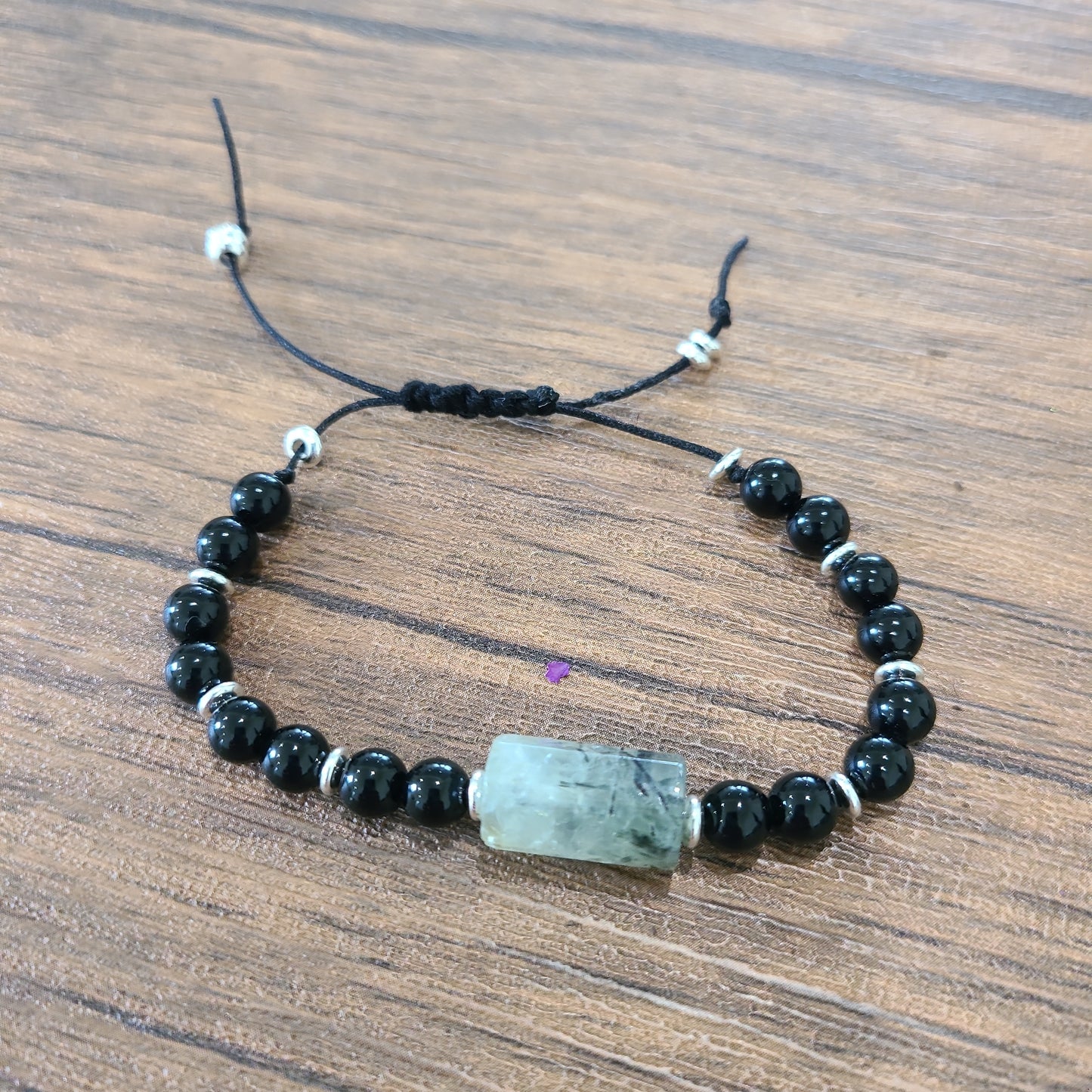 Prehnite and Black Onyx Adjustable Bracelet