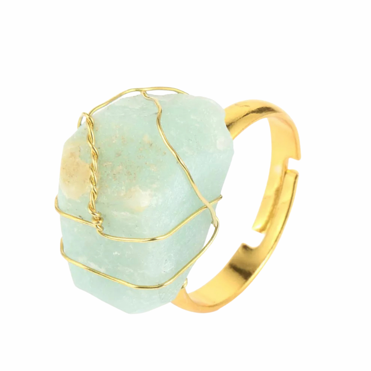 Amazonite Rough Gold Gemstone Ring - "Harmonizing Energy & Manifestation"