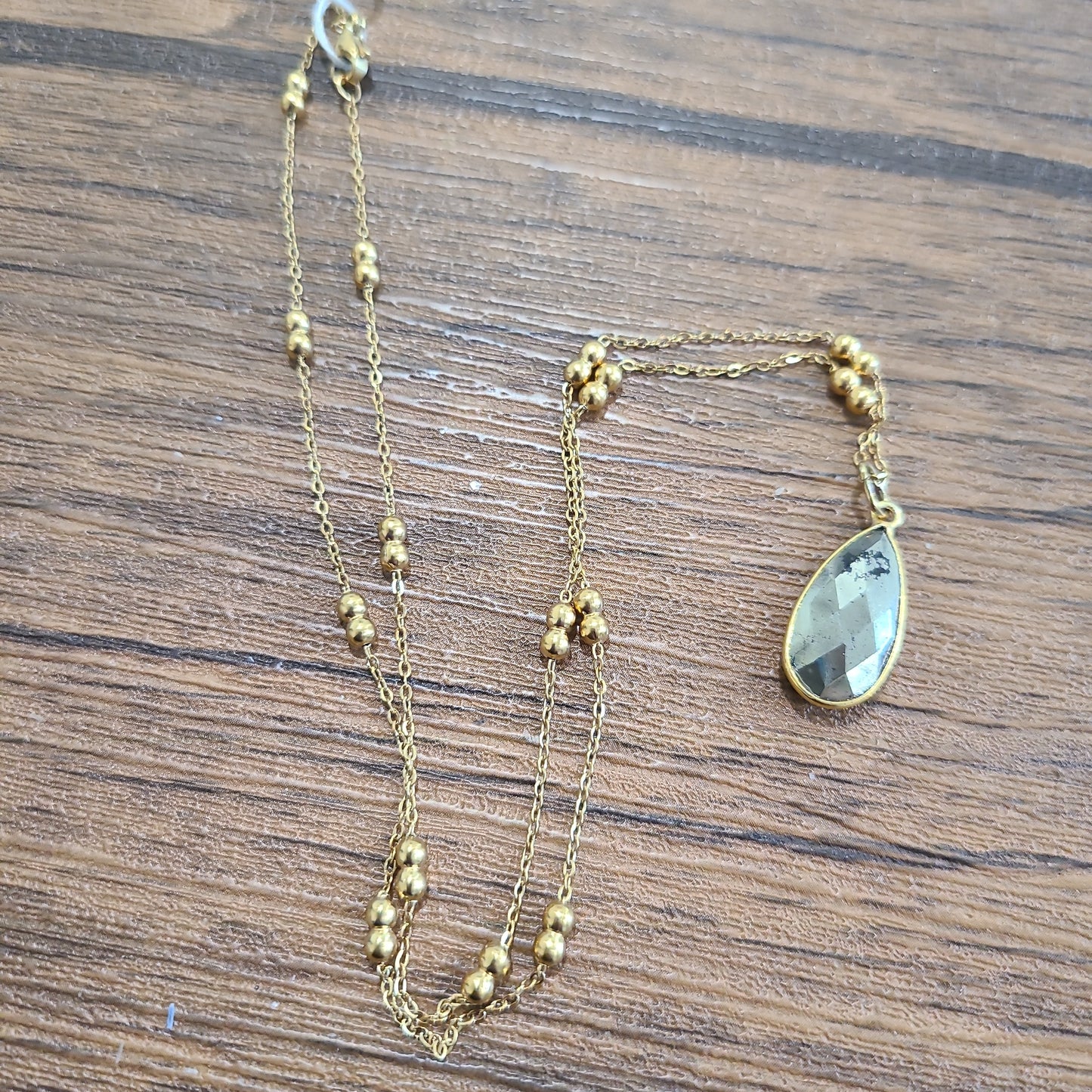 Gold Vermeil Beveled Pyrite Teardrop Necklace