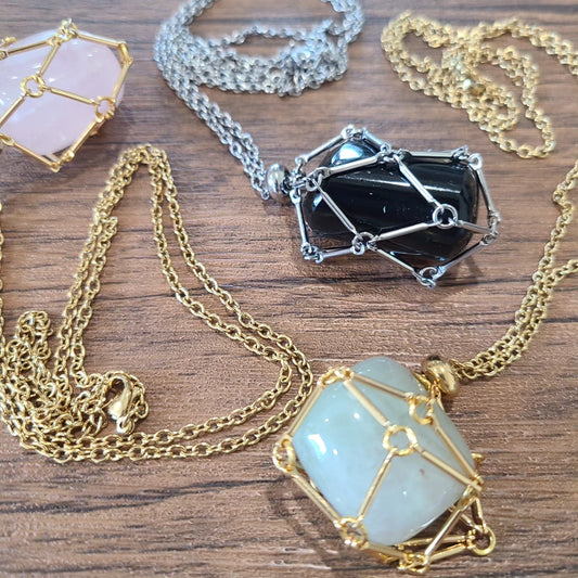 Interchangeable Crystal Macramé Cage Necklaces