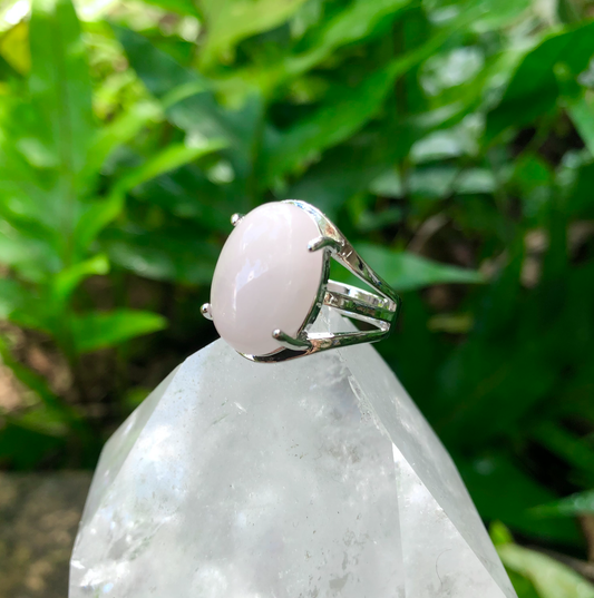 Rose Quartz Round Gemstone Adjustable Ring