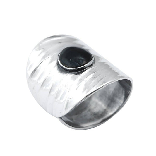 Hammered Texture Cali Ring In Sterling Silver With Onyx