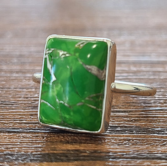 .925 Sterling Silver Rectangle Cabochon Ring