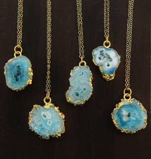 Gold Solar Quartz Necklace - Aqua Blue