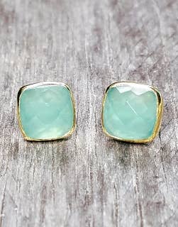 Vermeil Gold Aqua Chalcedony Cushion Earrings