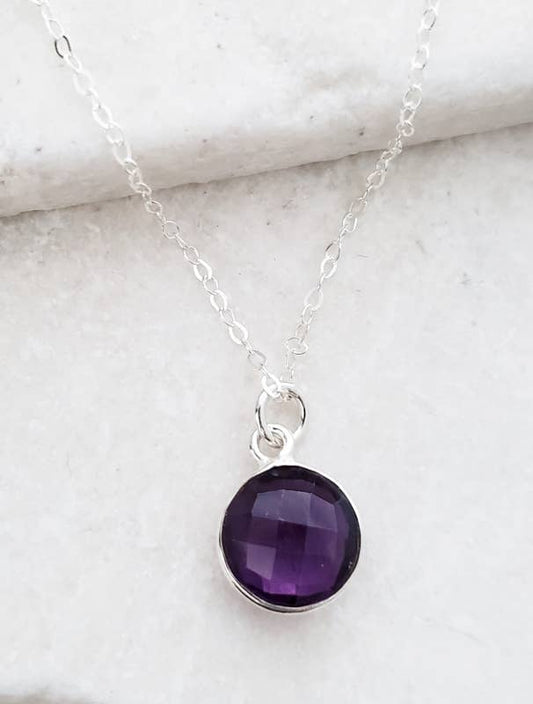 Silver Round Amethyst Necklace