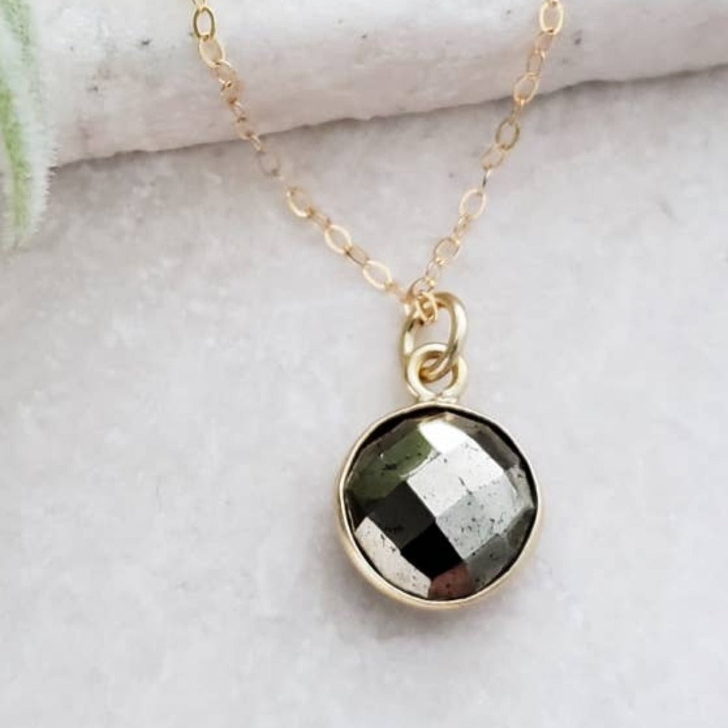Gold Round Pyrite Necklace