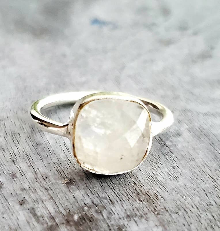 Rainbow Moonstone Cushion Ring