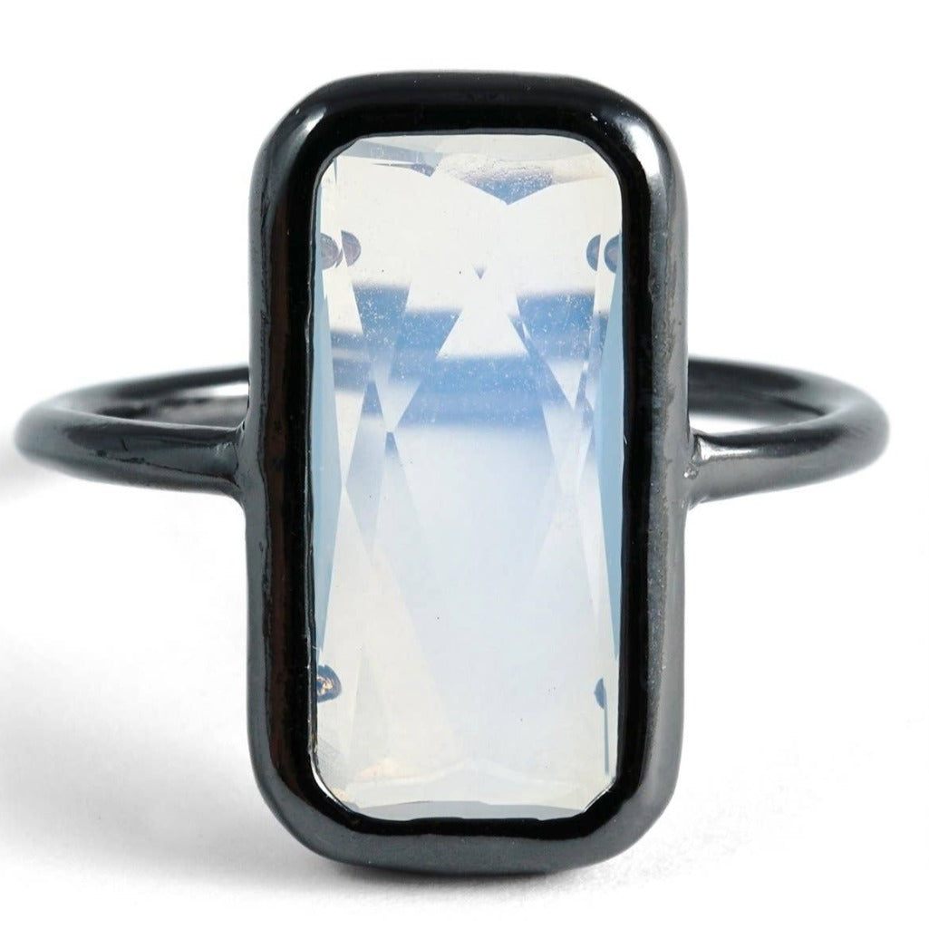 Moonstone Crystal Cinnabar Ring In Gunmetal