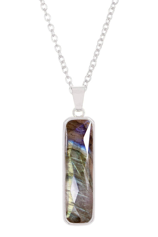 Sterling Silver & Labradorite Rectangle Pendant Necklace